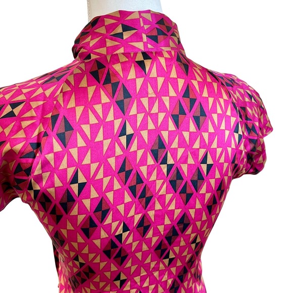 Diane von Furstenberg Pink Laurie Geometric Silk Neck Bow Tie Sheath Dress Sz 2 - Picture 10 of 13